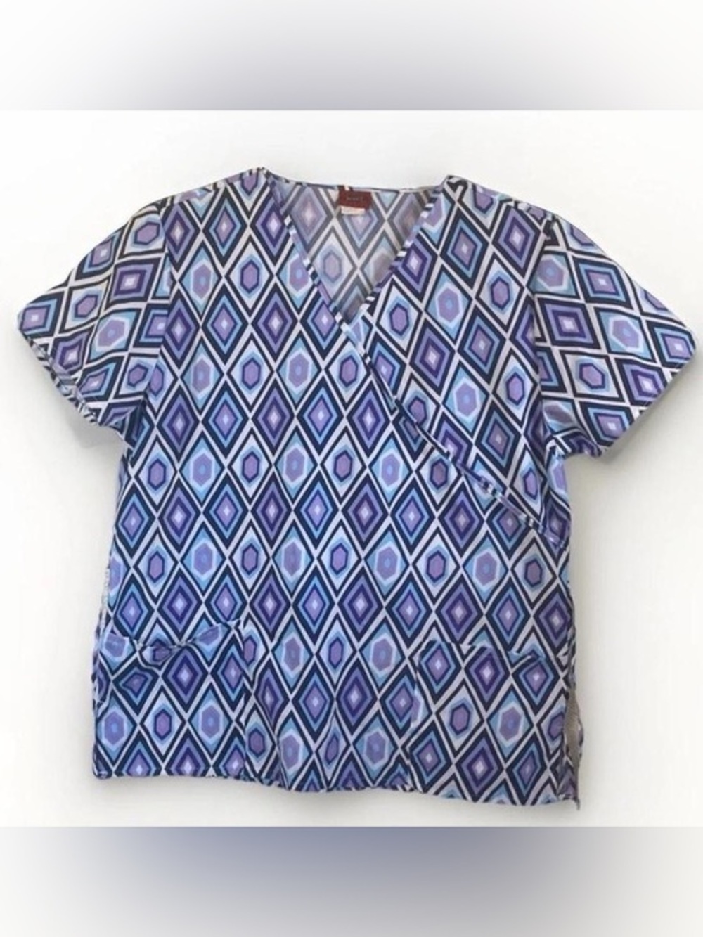 Geometric Patterned Wrap Top - Purple and Blue